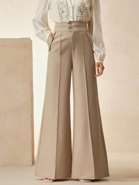Commuter-style Figure-flattering Khaki Wide-leg Tailored Pants