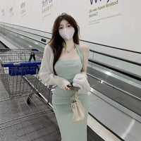 Summer High-end Pure Desire Style Backless Hip-hugging Long Dress