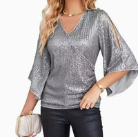 New Women's Sequined Bell Sleeve Top