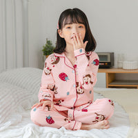 Cute Cartoon Boys And Girls Lapel Pajamas Set