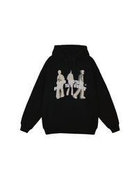 Men's And Women's Fashion Retro Black And Gray Three-person Shadow Hooded Sweater