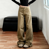Simple, Everyday Basic Design Solid-color Straight-leg Wide-leg Jeans