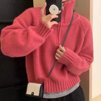 Women's Half Turtleneck Sweet Youthful Loose Half-zip Sweater