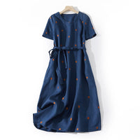 Linen Printed Artistic Polka-Dot Midi Dress For Petite Frames