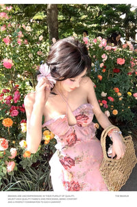 Women's Halterneck Floral Print Dress French-style Tube Top