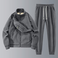 Polyester Men's Polar Fleece Thickened Warm Suit Loose Lapel Comfortable Coat Fashion Casual Complete Set