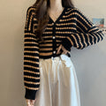 French Style Classic Style Cardigan Knitted Short Striped Sweater