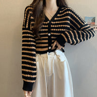 French Style Classic Style Cardigan Knitted Short Striped Sweater