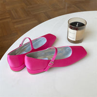 French-style Vintage Square-toe Satin Granny Shoes With A Buckle Strap