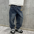 Retro Heavy Washed Oblique Placket Pocket Design Cargo Jeans