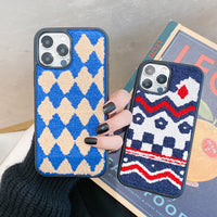 Fashion Cute Embroidery Diamonds Grids Phone Case For