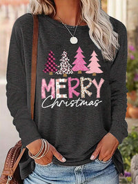 Positioning Printed Pattern Women's Long Sleeved Versatile Round Neck