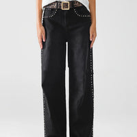 Women's European And American Fashion Rivet Wide-leg Jeans