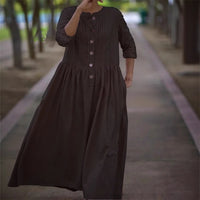 Womens Cotton-Linen Swing Midi Dress