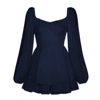 Long Sleeve Tied Lantern Sleeve Short Jumpsuit For Women