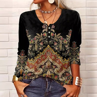 Women's V-neck Ethnic Print Plus Size T-shirt
