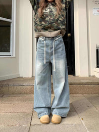 Vintage Jeans Straight White Washed Distressed Casual Pants