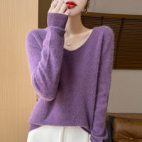 Women's Woolen Sweater V-neck Loose Wool Base Shirt