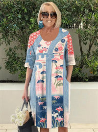 Floral Art Casual Mid-Length Pocket Dress