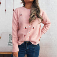Flower Embroidery Personalized Button Single-breasted Knitted Cardigan Sweater
