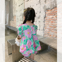 New Girls' Large Flower Doll Shirt And Shorts Two-piece Set Cute Suit