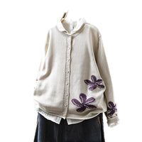 Women's Loose Retro Flower Contrasting Cotton Knit Cardigan