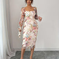Elegant And Romantic Printed Long-Sleeve Dress For Women