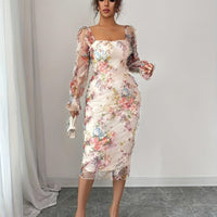 Elegant And Romantic Printed Long-Sleeve Dress For Women