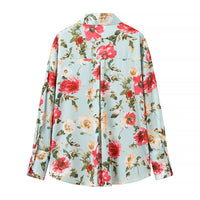 Women's Casual Vacation Style Loose Floral Print Silk Texture Shirt