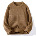 Men's Solid-Colored Knitted Long-Sleeve Retro Crew-Neck Sweater