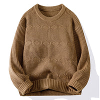 Men's Solid-Colored Knitted Long-Sleeve Retro Crew-Neck Sweater