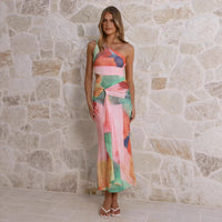 Sexy One Shoulder Printed SlimFit Mesh Dress