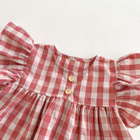 Cotton Thin Plaid Short Sleeve Shorts Suit Girls