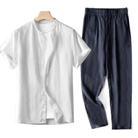 Men's Retro Thin Long Sleeve Linen Tang Suit Outfit