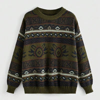 New Jacquard Color-block Round Neck Pullover Sweater Women