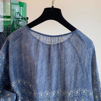 Round-neck Chinese-style Printed Loose-fitting Lightweight Linen Pullover Shirt
