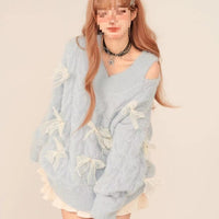 Fleece-lined Lazy Bow Jacket Long-sleeved Sweater