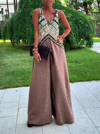 Ethnic Print Paneled Sleeveless Wide-Leg Jumpsuit