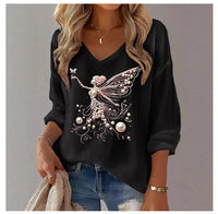 Womens Printed Loose V-Neck Top