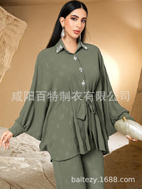 Women's Casual Shirt And Pants Two-Piece Set