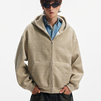 Hooded Heavyweight Lazy Style Striped Cardigan Coat