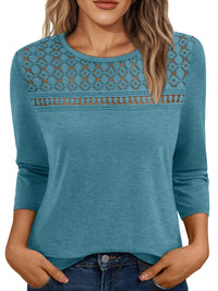 Women's Round Neck Top Lace Hollow Breathable All-match Long Sleeve