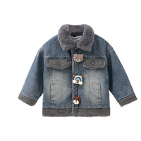 Winter Fleece-Lined Thickened Denim Jacket For Boys