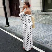 Elegant Casual Commute Fashion Polka-Dot Off-Shoulder Set