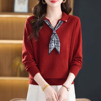 Womens Polo-neck Long-sleeve Knit Sweater