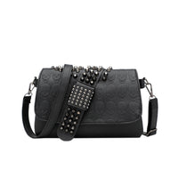 Womens Rivet Embossed Black Skull Shoulder Crossbody Bag
