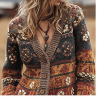 Womens Casual  Versatile V-neck Long-sleeve Loose-fit Sweater Jacket