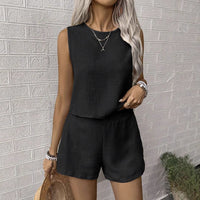 Solid-Colored Sleeveless Tank Top And Shorts Casual Two-Piece Set