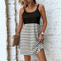 New Womens Striped Patchwork Sleeveless Dress