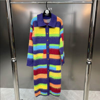 Retro Lazy Style Rainbow Striped Cardigan Sweater